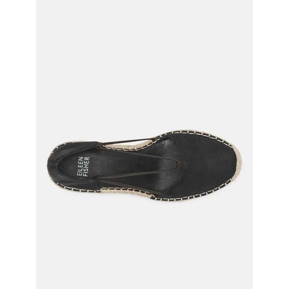 EILEEN FISHER Black Tumbled Nubuck Espadrilles Shoes Wedge Heels Size 6.5
